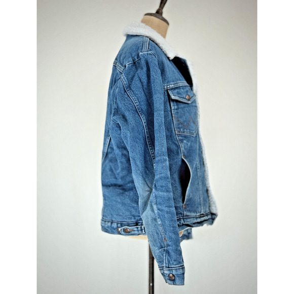 90's Vintage WRANGLER Sherpa Lined Denim Jacket Men's Trucker MEDIUM #0101 - Picture 6 of 16